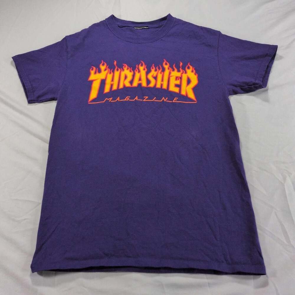 Thrasher Flame Logo Graphic T-Shirt Purple Medium